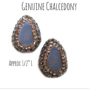 Real Chalcedony Stones w/Topaz & Hematite Earrings